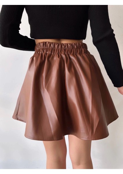 Beli Lastikli Deri Etek Kahve modelleri