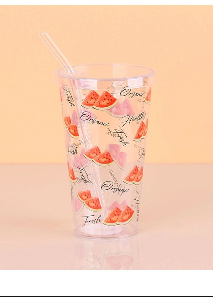 Desenli Plastik Pipetli Bardak 16 cm 1 Adet -ENF-040 modelleri