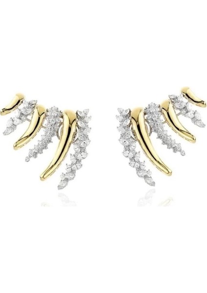 Gold Renkli Zirkon Taş Detaylı Kadın Küpe