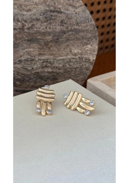 Gold Renkli Zirkon Taş Detaylı Kadın Küpe fiyatları