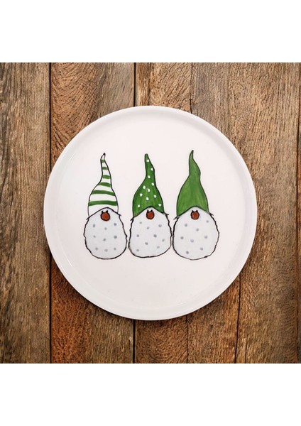 Yılbaşı Mini Cüceler Desenli Porselen Yuvarlak Mini Sunum Tabağı fiyatları