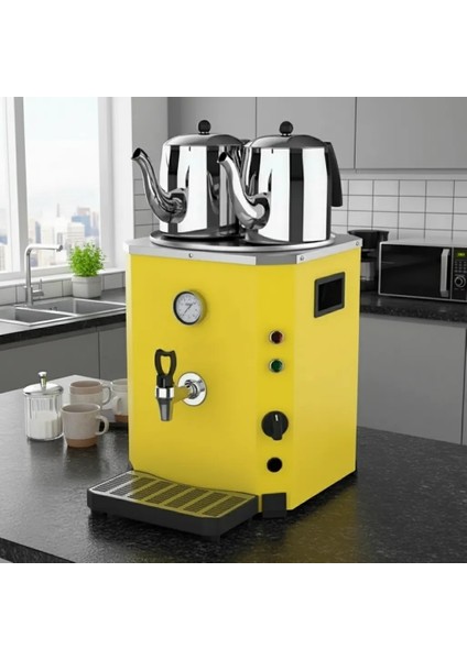 2 Demlikli Elektrikli Jumbo Çay Makinesi Otomatı Semaver Çay Ocağı 23 Litre - 2 Adet Demlik Hediye