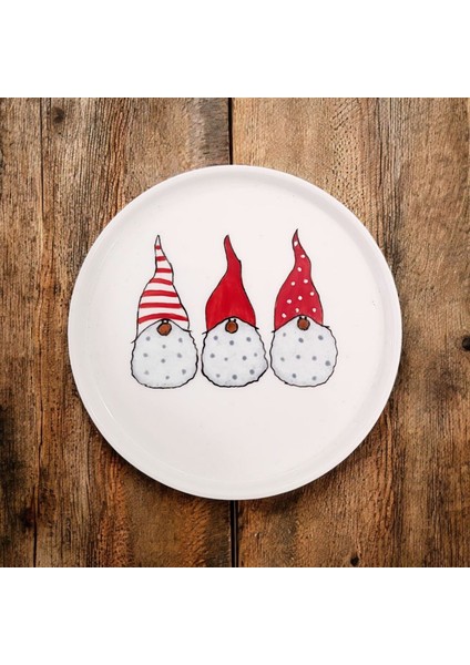 Yılbaşı Mini Cüceler Desenli Porselen Yuvarlak Mini Sunum Tabağı fiyatları