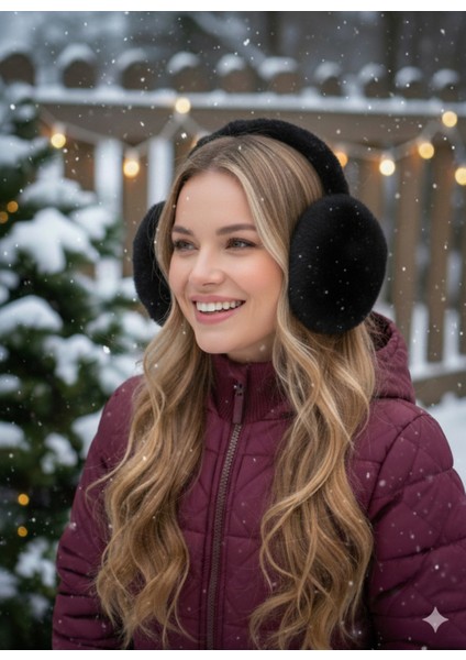 Peluş Kulaklık - Katlanabilir Yumuşak Dokulu Siyah Kulaklık