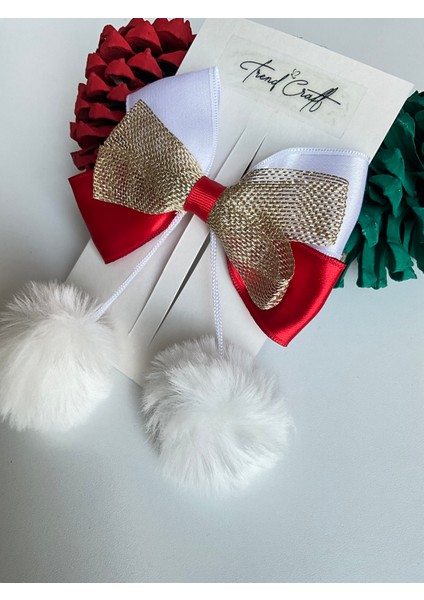 Kırmızı Beyaz ve Gold Renkli Ponponlu Özel Tasarımlı Klipsli Toka fiyatları