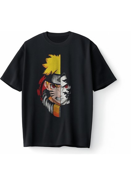 Naruto Kakashi Anime Face Japanese Korea Oversize Unisex Tişört T-Shirt