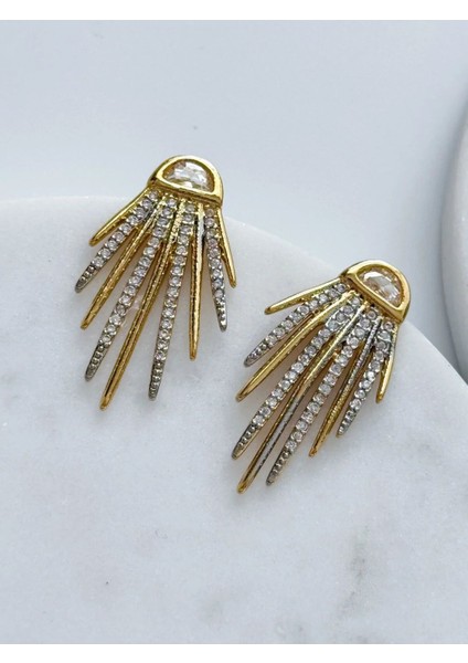 Halka Zirkon Taşlı Altın Kaplama Kadın Küpe