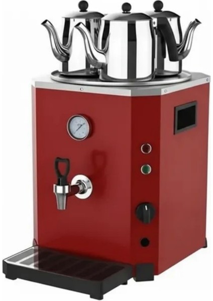 3 Demlikli Elektrikli Jumbo Çay Makinesi Otomatı Semaver Çay Ocağı 36 Litre - 3 Adet Demlik Hediye