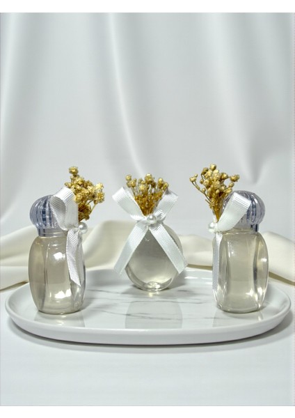 Kolonyalı Süslü Oval Plastik Şişe 50CC- 25 Adet Beyaz Orkide Kolonyası Düğün Nikah Vb. Hediyelik modelleri