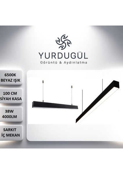 100 cm Sarkıt Linear LED Armatür Siyah Kasa 6500K Beyaz Işık