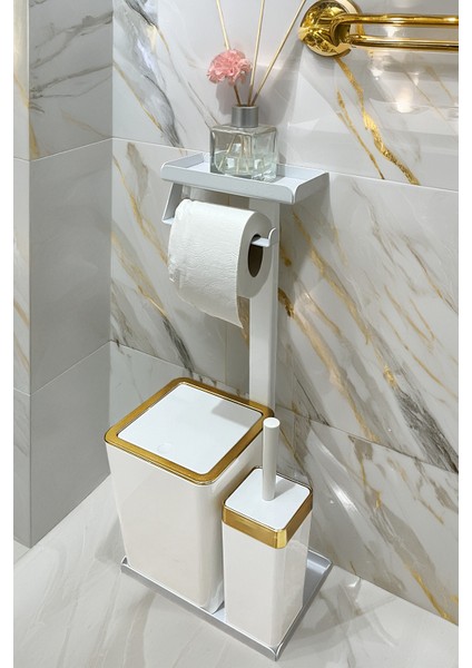 3'ü 1 Arada Banyo Seti Tuvalet Kağıtlık, Çöp Kovası ve Tuvalet Fırça Takımı