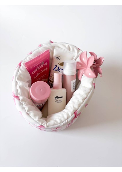 Pembe Kurdele Büyük Organizer Sepet Dolap Içi Düzenleyici Makyaj Çantası Kumaş Organizer Çanta fiyatları