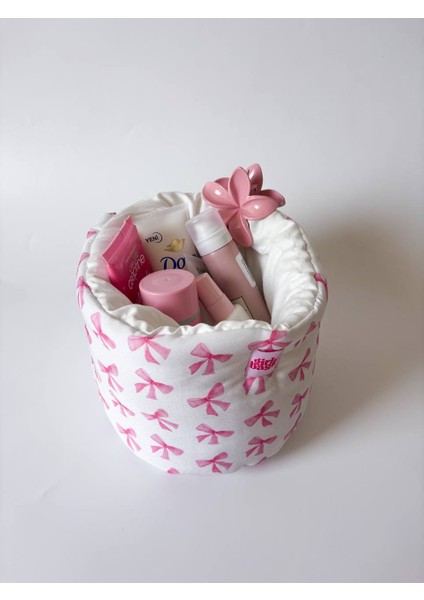 Pembe Kurdele Büyük Organizer Sepet Dolap Içi Düzenleyici Makyaj Çantası Kumaş Organizer Çanta indirimleri