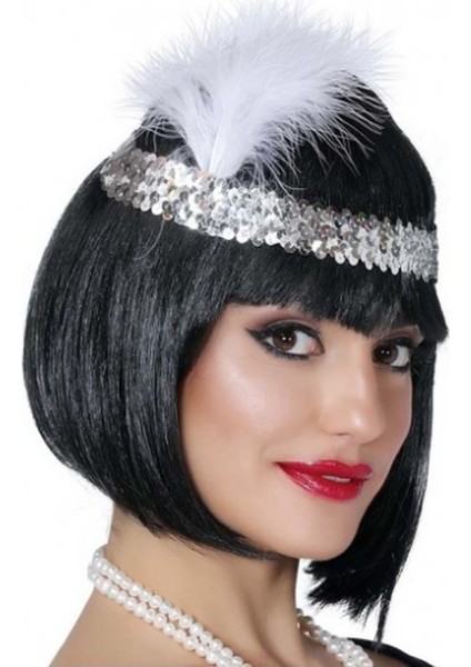 Gümüş Renk Tüylü Çarliston Saç Bandı Kafa Bandı