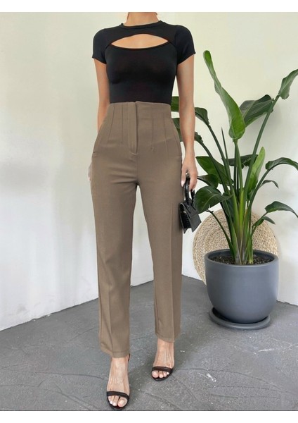 Zra Pileli Havuç Pantolon -Vizon