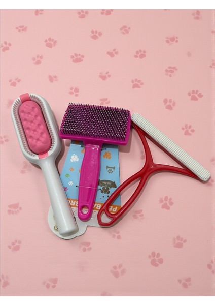Evcil Hayvan Tüy Toplayıcı ve Tarak 3'lü Bakım Temizlik Seti (Seçtiğiniz Renklerde) modelleri