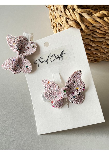 Glitter Pırıltılı Pullu Pembe Kelebekli 2’li Klips Toka fırsatları