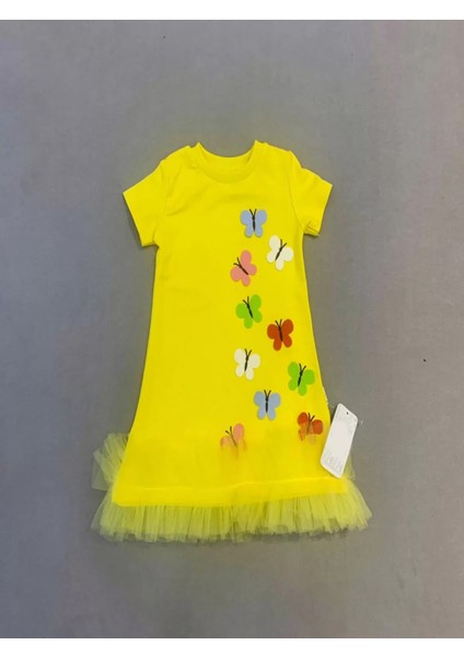 1-2-3 Yaş Renkli Kelebekler Nakışlı Eteği Fırfırlı Jile Çocuk Elbisesi Sarı fiyatları