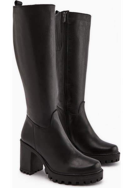 Ella Hakiki Deri Siyah Platform Topuklu Kadın Çizme modelleri