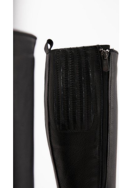 Ella Hakiki Deri Siyah Platform Topuklu Kadın Çizme fırsatları