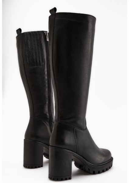 Ella Hakiki Deri Siyah Platform Topuklu Kadın Çizme indirimleri