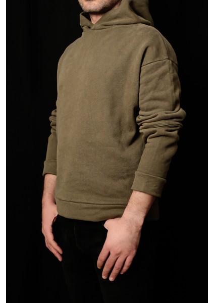 Erkek Kol Dikiş Detaylı Rahat Kesim Kapüşonlu Sweatshirt