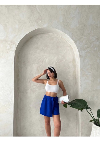 Fiyonklu Şort Etek Saks S255021 modelleri