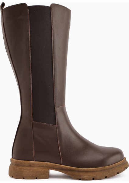 Britta Hakiki Deri Kahve Lastikli Kadın Çizme