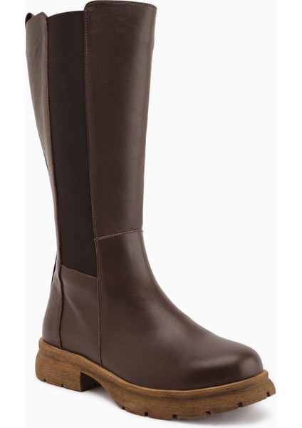 Britta Hakiki Deri Kahve Lastikli Kadın Çizme fiyatları