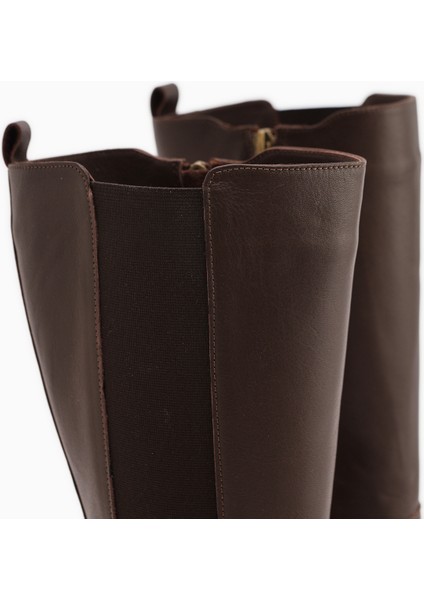 Britta Hakiki Deri Kahve Lastikli Kadın Çizme modelleri