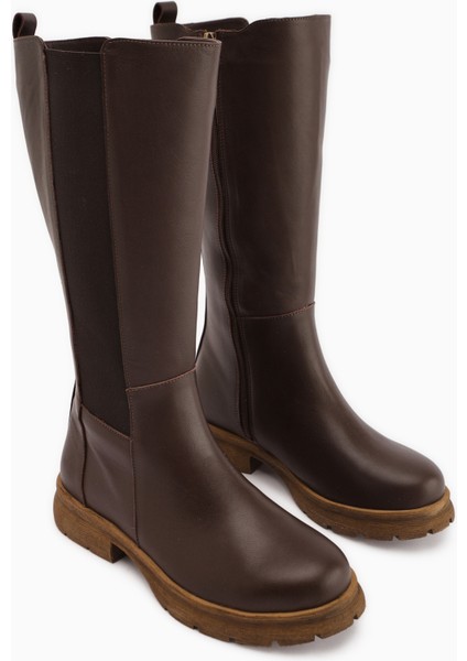 Britta Hakiki Deri Kahve Lastikli Kadın Çizme fırsatları