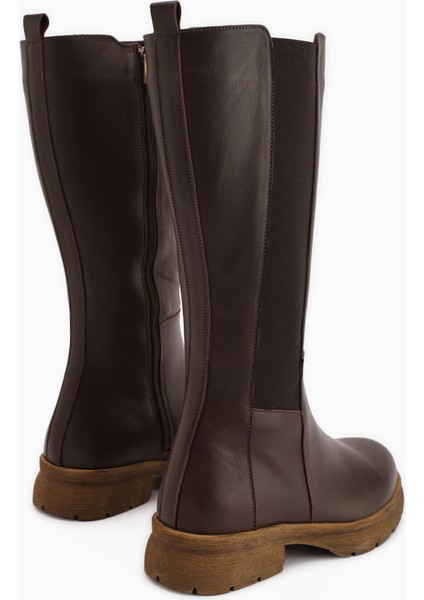 Britta Hakiki Deri Kahve Lastikli Kadın Çizme indirimleri