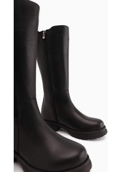 Britta Hakiki Deri Siyah Lastikli Kadın Çizme fırsatları