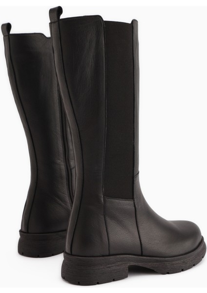 Britta Hakiki Deri Siyah Lastikli Kadın Çizme indirimleri