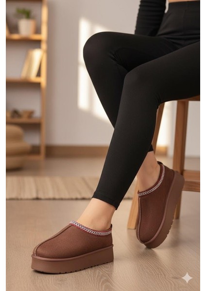 1191 Içi Kürklü Kalın Taban Önü Kapalı Kışlık Kadın Terlik