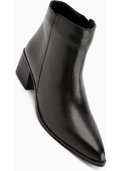 Mita Hakiki Deri Siyah Topuklu Kadın Bot