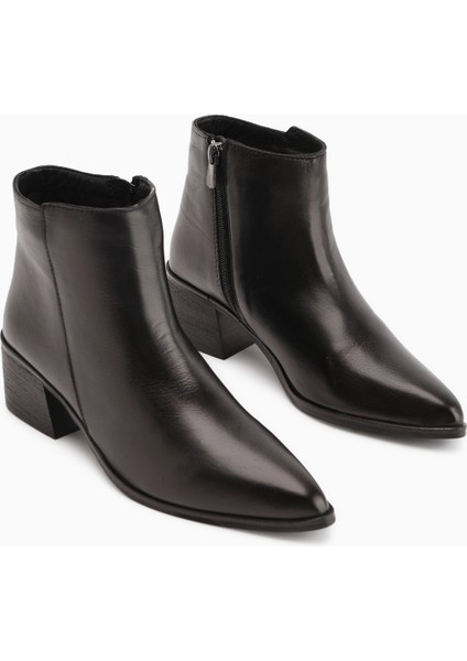 Mita Hakiki Deri Siyah Topuklu Kadın Bot fırsatları