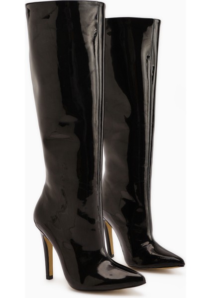 Sonita Siyah Rugan Ince Topuklu Kadın Çizme modelleri