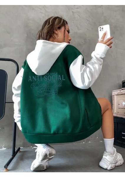 Punıx Büyük Beden Antı Socıal Sırt Baskılı Yüksek Kalite 3 Iplik Kapüşonlu Kalın Kışlık Kadın/kız Sweatshırt