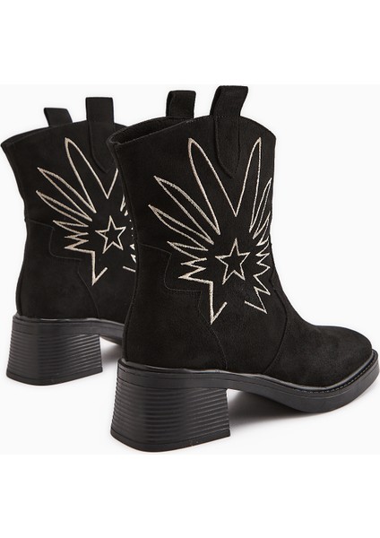 Anica Siyah Süet Nakışlı Kadın Bot indirimleri