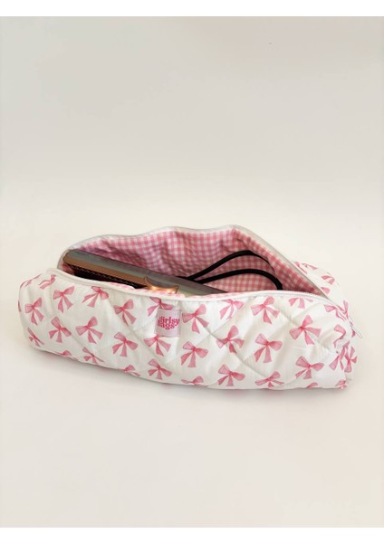 Pembe Kurdeleli Saç Maşa Düzleştirici Çantası Airwrap Airstrait Için Uyumlu Büyük Seyahat Çantası