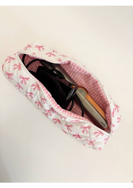 Pembe Kurdeleli Saç Maşa Düzleştirici Çantası Airwrap Airstrait Için Uyumlu Büyük Seyahat Çantası fiyatları