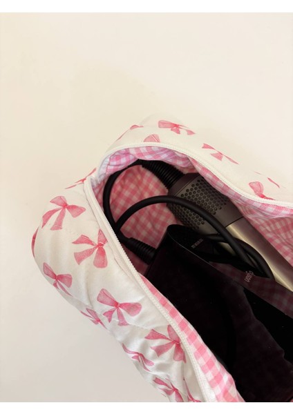 Pembe Kurdeleli Saç Maşa Düzleştirici Çantası Airwrap Airstrait Için Uyumlu Büyük Seyahat Çantası indirimleri