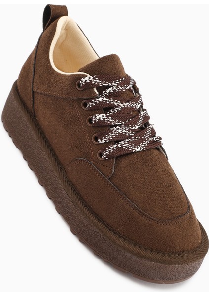 Edle Kahve Süet Bağcıklı Kadın Bot