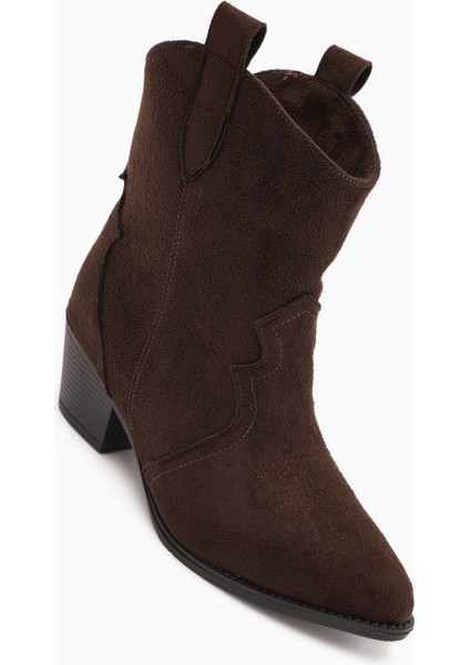 Joo Kahve Süet Sivri Burunlu Nakışlı Western Bot