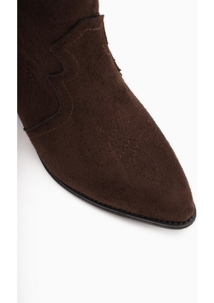 Joo Kahve Süet Sivri Burunlu Nakışlı Western Bot modelleri