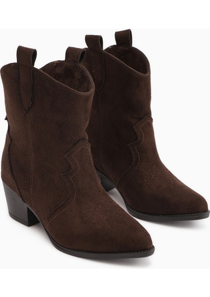 Joo Kahve Süet Sivri Burunlu Nakışlı Western Bot fırsatları