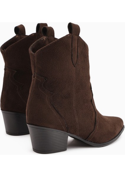 Joo Kahve Süet Sivri Burunlu Nakışlı Western Bot indirimleri