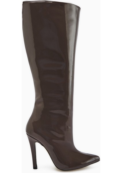 Sonita Kahve Rugan Ince Topuklu Kadın Çizme
