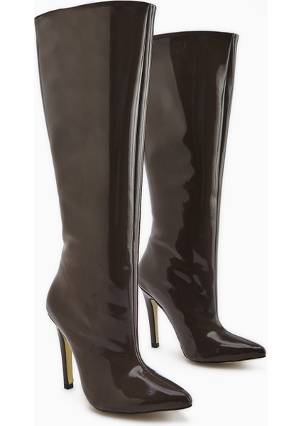 Sonita Kahve Rugan Ince Topuklu Kadın Çizme modelleri